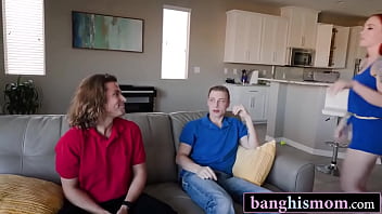 Preview 1 of Real Mother And Son Sex Scandal - Big Tits Bimbo and Her Redhead Friend Fuck One Another&#039_s Stepsons