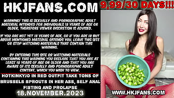 Preview 1 of Nessa Shine Wow Porn - Hotkinkyjo in red outfit take tons of brussels sprouts in her ass,  self anal fisting and prolapse