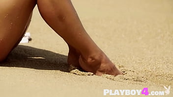 Preview 3 of Grannies Boobs Massage Therapy - Cute blonde MILF Cara Mell psoing on the beach and revealed perfect tits