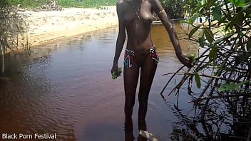 Preview 1 of Hole Puss Petite Teen - Skinny zulu hottie with perfect tits getting fucked while bathing in the river