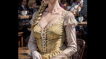 Preview 3 of Light Skinned Girl - AI generated elegant blonde in Victorian dress flashes in public