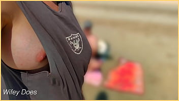 Preview 3 of Fantasy Hd Adams - WIFE dare walking around side boob on public bench