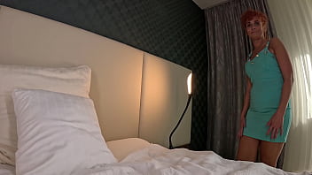 Preview 1 of Mega Porn Tuber - Intimate evening in a blue dress and my friend&#039_s glass dildo