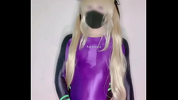 Preview 4 of Wtf Double Squirt - Femboy in Shiny Leohex Swimsuit Plays with Her Dick and Cums