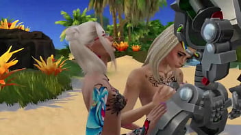 Preview 2 of Tubeteriya Mubi - Dixie and Sweet take Bot to the Beach