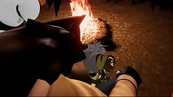 Preview 2 of Ibo Girls - Two naughty furries having intimate moment by the firepit