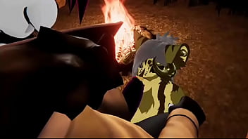 Preview 1 of Ibo Girls - Two naughty furries having intimate moment by the firepit