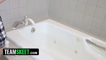 Preview 1 of Blacked Lanasex - When Stepbro Is Preparing To Take A Shower,  Stepsister Jamie Walks In Demanding To Use The Bathtub