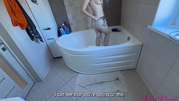 Preview 1 of Pineoka Chora - Big-breasted stepsister was washing while stepbrother was spying on her