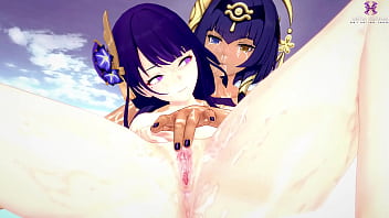 Preview 2 of Korean Sleep Fuck - Genshin Impact: Beach day with Raiden Shogun and Candace.