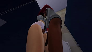 Preview 1 of Barman Boss - Sims 4 Black nerd fucks Latina in college bathroom stall