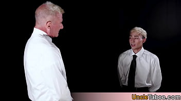 Preview 1 of High Step - Beautiful blonde german teen and his older mentor having a hot and rough bareback fuckinbg sessio