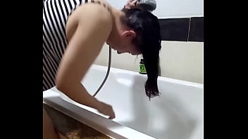 Preview 1 of Xxx Video Big Bam - Shower. Voyeur camera. Nude Regina Noir in the shower washes her hair.