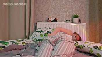 Preview 1 of Rae Tiny - The girl brought herself to orgasm by fucking her pussy with a big dildo,  lying on her stomach