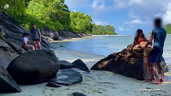 Preview 3 of Sis Sex Bro Real - Public Beach Sex - Another Couple Watching Us