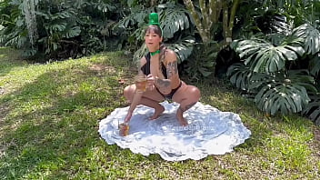 Preview 2 of Tailor Fucking Girl - Celebrating St. Patrick&#039_s Day with you,  a delicious beer,  a plug up my ass and the outside glowing green.