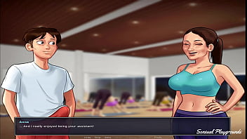 Preview 2 of Indian 18yer Boy Girl Sex - Summertime Saga | Gym lesson with busty MILF,  visiting the director and his sister and the best French class
