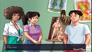 Preview 4 of Xxx 5 Man 1 Girl And Big Ling - Summertime Saga | Painting two cute babes in art class