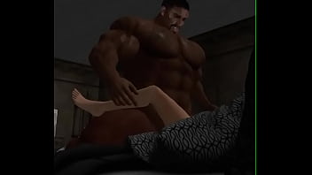 Preview 1 of Fat Sloppy Bj - mega hunk duane brown tackles asian wife in the end zone