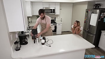 Preview 1 of First Night With Dad - Asian Teen Mina Luxx Fucked by Big Dick Chris Epic While Coffee Time - ExxxtraTeen