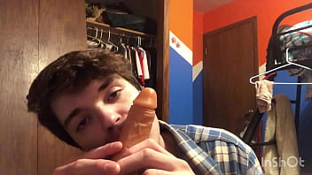 Preview 3 of Hand Held - Horny Twink Niko. Springs Sucks on Big Dildo