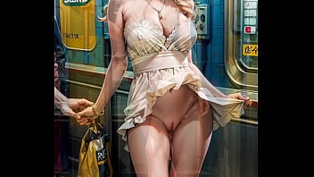 Preview 1 of Monique Alexander Brazzers - AI generated busty blonde showing pussy in subway station