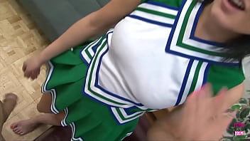 Preview 2 of Friend Sister Fuck Night - Young brunette cheerleader humiliates a man and then gets him to cum on her face