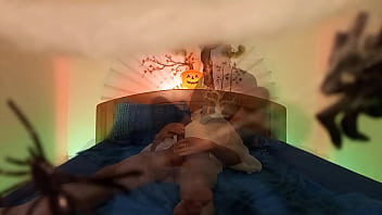 Preview 2 of Born2tease Delia Rose - Halloween with Jon Arteen,  ghost boy fucks bareback emo femboy until orgasm moaning