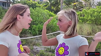 Preview 2 of New Xxx Poking Full Video - Beach bunny Kapri &amp_ Chloe Temple threesome in front of cuckold sugar daddy