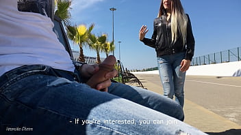 Preview 1 of Sek Di Kafe - Girl Was Surprised To See Guy Jerking Off Dick In The Park And Made Him Cum