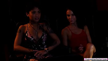Preview 1 of Asian Lesbian Squirt Uncensored - Ebony babe scissoring and facesitting while lesbian friend