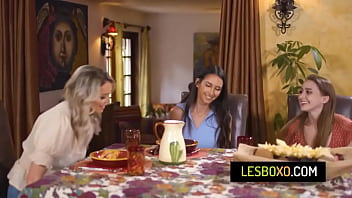 Preview 1 of Hollywood Six Movies - Hot teen shares her girlfriend&#039_s pussy with stepmom - Kenzie Taylor,  Laney Grey,  Natalia Nix