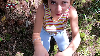 Preview 3 of Tigth Pink Skirt - Family therapy Trip to the forest I walk with my stepbr0 I make him hard and I give him a POV blowjob