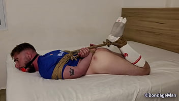Preview 2 of Beeg Beautiful Sax - Henrique Becker hogtied and ballgagged struggling alone in the motel room PREVIEW