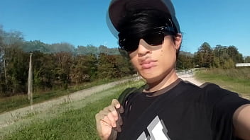 Preview 1 of Japancreampie Amwf - Freeballing twink walks without underwear,  sticks out his soft dick from his very short shorts outdoor