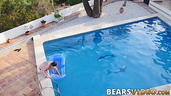 Preview 1 of Mom Son And Dad Grup - Fat bear with small cock Adam Jones strokes cock outdoor