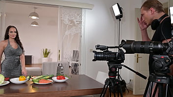 Preview 2 of Fidi Xxx - FREE Soft Scene - Cookery Show Host Jennifer Mendez Halts Filming To Take A DP Slamming On Set GP2802