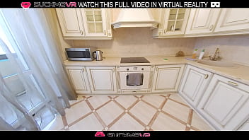 Preview 2 of Saxcy Videos - Brunette maid Elise Moon gets fucked hard in the kitchen in VR.