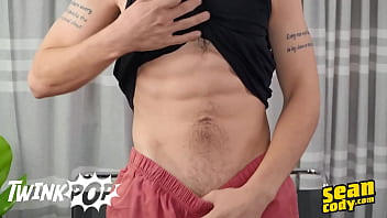 Preview 1 of Hotsexvidio Com - Horny Willy Lies Back On The Couch And Strokes His Cock Until He Cums On His Belly - TWINKPOP