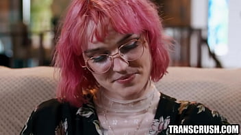 Preview 1 of Slap Face Slave Rouge - Pink haired tranny threesome bangs two hot lesbians