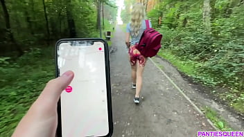 Preview 2 of 1 Houver - Stepbrother remotely turns on lovense lush vibrator in his stepsister&#039_s pussy to maximum in public park outside