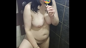 Preview 1 of Stepney Micmohan - Big tit milf in shower licking lollipop and pee