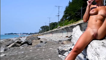 Preview 1 of Darce Lee Anal - Beautiful girl,  big boobs,  lustful bitch,  sucks candy,  nude beach,  nude in public,  blonde,  hot bitch,  slow motion,  sea,  sexy queen