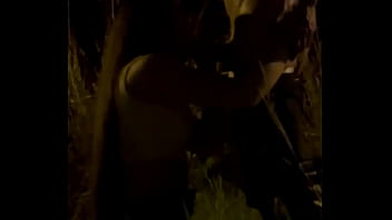 Preview 3 of Wifes Black Dildo - Blowjob and mutual masturbation in the field with people watching.
