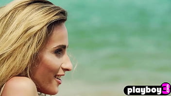 Preview 2 of Small Hd Vedio - Beautiful small tits blonde MILF model Cara Mell hot posing on the beach