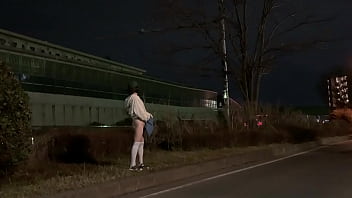 Preview 3 of Jerk Chaturbate - 女装子まゆちゃんが深夜の誰もいない側道の植え込みでスカートめくったりして露出する横を車が走る