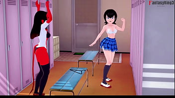 Preview 1 of Catches A - Meru the Succubus &amp_ Mavis Dracula in the lockers room | Individual sex while one watching | 4 Mill Especial | Free
