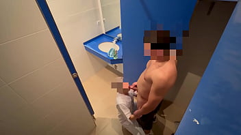 Preview 3 of Dad Gay Bare - I surprise the gym cleaning girl who when she comes in to clean the toilet she catches me jerking off and helps me finish cumming with a blowjob