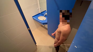 Preview 1 of Dad Gay Bare - I surprise the gym cleaning girl who when she comes in to clean the toilet she catches me jerking off and helps me finish cumming with a blowjob