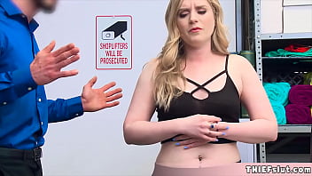 Preview 2 of Animal With Women Sex Vidio - Cute blonde Dresden caught by a mall cop and now her tiny teen pussy gets a real punishement
